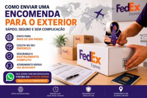 Envio de encomenda internacional sendo preparado para envio pela FedEx Goiânia